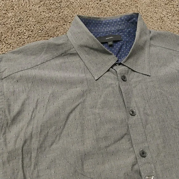 Diesel Mens XXL Gray Micro Dobby Cotton Long Sleeve Button Down Shirt Logo - Picture 7 of 11